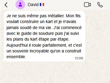 Message d'un ferronnier satisfait du pack de plans